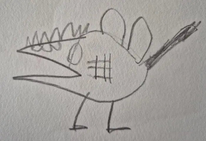 Potloodtekening van Eli van een vogel